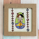 三毛猫マトリョーシカの手刺繍ミニフレーム★インテリア雑貨