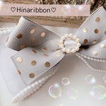 プチギフト♡ビッグリボン♡グレーパールオーガンジーシフォン♡リボンヘアクリップ（ワニ口クリップ）
