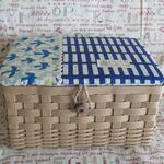 ＜エコクラフト＞布フタ付きミニ収納BOX（深型・青＆鳥系）