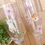 ピンクフラワー✖︎柴犬シャンパン🥂グラス