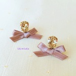 pink ribbon bijou ピアス【スワロフスキークリスタル】 ゴールドカラー