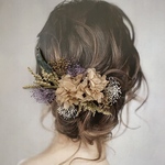 《再販》ドライフラワー ヘッドパーツ 髪飾り ヘアアクセサリー 結婚式 和装 ブライダル 紫 くすみピンク 成人式