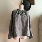 ヴィンテージ加工リネンGで作ったラッフル襟＆ラッフル袖ブラウス