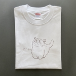 「ねこ」手描きデザイン半袖Tシャツ　カラー/ホワイト（5.6oz）Mサイズのみ