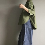 ■スリットオーバルシャツ■ヴィンテージワッシャータイプライター■オリーブ