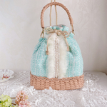 〜オーバル型ファー巾着かごバッグ〜【ミントグリーン】2way・3wayにもなるショルダーバッグ・ポシェット