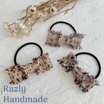【mini2本セット】　ヘアゴム　リボン　インド刺繍　インド　刺繍　花柄　繊細　きれい　ポニーテール　ヘアアクセサリー　女子会　ママ会　大人可愛い　髪飾り　髪留め　ガーリー　シンプル　セット