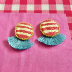 色鮮やかなしましま刺繍の耳飾り(RED)