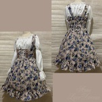 1点物*クラシカル ローズ 編み上げ ジャンパースカート★薔薇×ココアベージュ×ブルー（即納品）