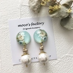 New✨【金具変更可◯】レジンとドライフラワーのコットンパール ガーデンピアス/イヤリングミントグリーン