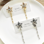 【 シルバー 】 スター　ビジュー　黒　星　メタル　ロング　タグ　ピアス　＊　金アレ対応　サージカルステンレス　キラキラ　可愛い　お洒落　揺れる　大人可愛い　大ぶり　結婚式　お呼ばれ　プレゼント