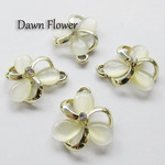【D-0497】5pcs　キャッツアイストーン　お花　ラインストーン付き　19×17mm　ゴールド＆クリア　チャーム
