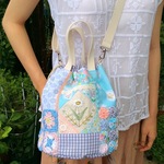 ショルダー巾着バッグ(水色マーガレット)