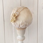 〈染め花〉ドール用レースと勿忘草のヘッドドレス(シンプルタイプ・M・アンティークホワイト)