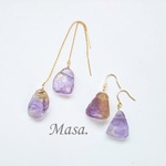 【14Ｋgf】アメトリン（sizeM）ラフロックピアス・イヤリング