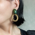 【atelier chimie】Germany vintage green × Mesh oval ring ピアス・イヤリング