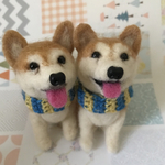 羊毛フェルト 手編みのマフラー付き柴犬さん オーダー２つペア