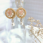 006 ナチュラルピアス　ハートレジン　パール　コットンパール　ピアス　ノンホールピアス　イヤリング