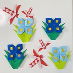 折り紙　ハンドメイド　とんぼ　りんどう　秋　壁面飾り
