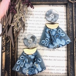 ブルー×グレー♡ヴィンテージ風刺繍リボンイヤリング