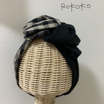 再販×６♡人気♡先染めギンガム×BLACK♡ワイヤー入りボリュームヘアターバン