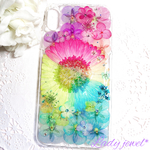 押し花iphoneケース＊colorfulレインボーガーベラ＊ スマホケース 名入れ可能  ラメ・ホロ・スワロフスキー無料 [受注製作]
