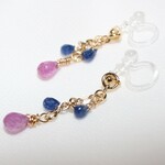 ピンクサファイヤ＆ブルーサファイヤのノンホールピアス