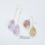 【14Ｋgf】アメトリン（sizeＬ～LL）ラフロックピアス・イヤリング