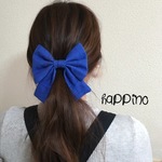 ロングリボン　ヘアゴムorバレッタ　ダブルガーゼ ロイヤルブルー