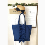 【撥水加工ネイビー】フリルバッグ　トートバッグ　帆布　マザーズバッグにも