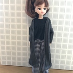 リカちゃん・服　リブニットのロングカーディガン　グレー
