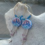 クラゲ　刺繍のゆらゆらリングピアス　ｸﾘｱﾌﾞﾙｰ