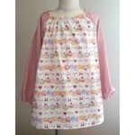 80～130size マカロン ケーキ ピンク 長袖スモック ポケットなし