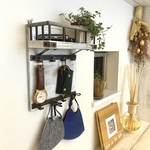 ☆再販×2☆【ウォールシェルフ 8連フック付 ホワイトカラー】 玄関 壁掛け キーフック マスクハンガー アクセサリーフック