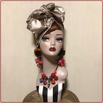 新作　ベージュ　サテン　シャンタン　8way ロングリボン　ヘアターバン　ヘアバンド　ターバン