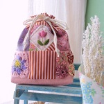 パッチワーク巾着ポーチ(ピンク)