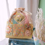 パッチワーク巾着ポーチ(イエロー)