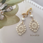 【値下げsale】ケミカルレース×コットンパールのイヤリング/ピアス/マスクチャーム