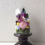 プリザーブドフラワーの仏花☆高さ18cmガラスケース入り小菊デンファレ白黄色ピンク紫仏花お供えお悔みに 水換え不要