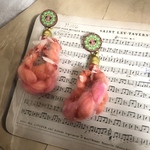 エスニックウッドボタンとアートヤーンタッセルの2wayアクセサリー　イヤリングorピアス