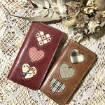 本革スマホケース♡ハート 手帳型 スマホカバー 手縫い iPhone 左利き仕様可能 Android チェック 秋 ブラウン 赤 全機種対応 アメリカ USA カントリー