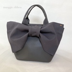 【オーダーメイド】イニシャルも入れられる！大きいリボンがかわいい♡リボンレザートートバッグ　　ショルダーバッグ　My name bag リボンバッグ　リボントート　グレー
