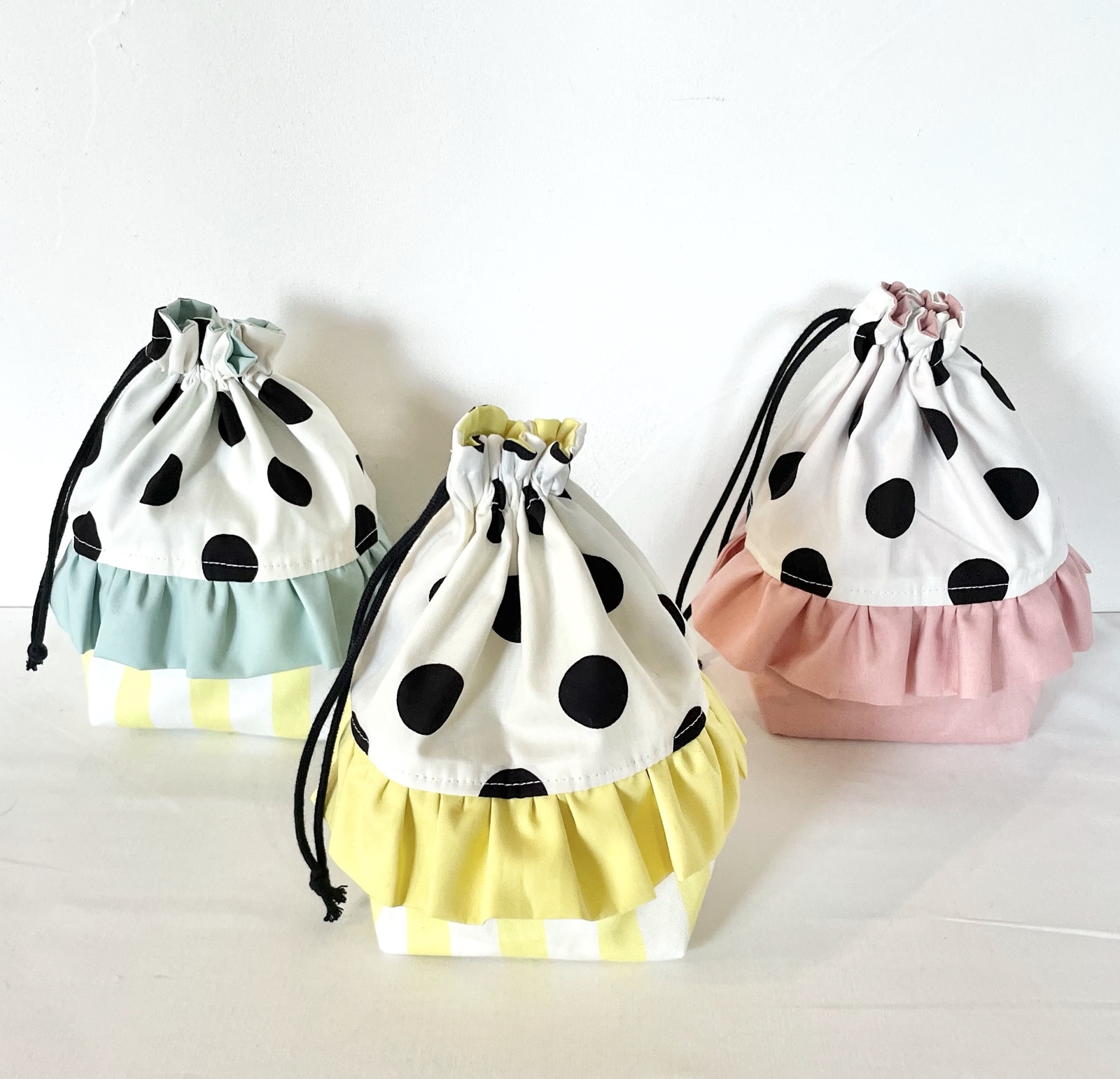 3点セット】モノクロドット×フリル 入園セット 入学セット