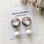 New✨【金具変更可◯】レジン リースガーデン コットンパール ピアス/イヤリング