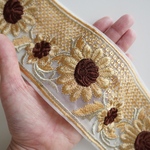 1mカット済み【インド刺繍リボン】チュール  フラワー　リボン　【ベージュ×ブラウン】