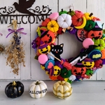 【限定品】秋のリース　おおきめハロウィンリース　優しいフェルトのハロウィンリース１