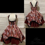 1点物*エンジ 和柄 エプロン風 イレヘム ジャンパースカート＆全円 サーキュラー スカート★2点セット(即納品)