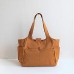 新色！脇ポケットが便利な頼れるマチ広大容量すつきりトート＊11号帆布のポケットたくさんバッグ　マスタードイエロー