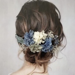 《再販》ドライフラワー ヘッドパーツ 髪飾り ヘアアクセサリー 結婚式 和装 ブライダル ブルー 青 白 グレー 成人式 前撮り
