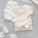 2点セット♡︎Square frill bib & head band【White margaret】